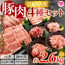 【ふるさと納税】＜宮崎県産！豚肉4種セット(約2.6kg)＞国産 九州産 宮崎県産 豚肉 バラ ロース ウデ モモ ブランドポーク ポーク 切り落とし スライス とんかつ用 とんかつ トンカツ ソテー 焼肉 バーベキュー BBQ 煮物 アウトドア【MI279-nm-x1】【ニクマル】