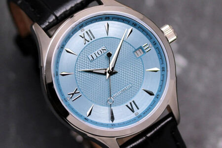 JIOS SEIRAN 日本製 自動巻き腕時計 メンズ 男性用 革ベルト ブランド ドレスウォッチ ジオス びわ湖ブルー × シルバー針 クロコ型押しベルト（ブラック）