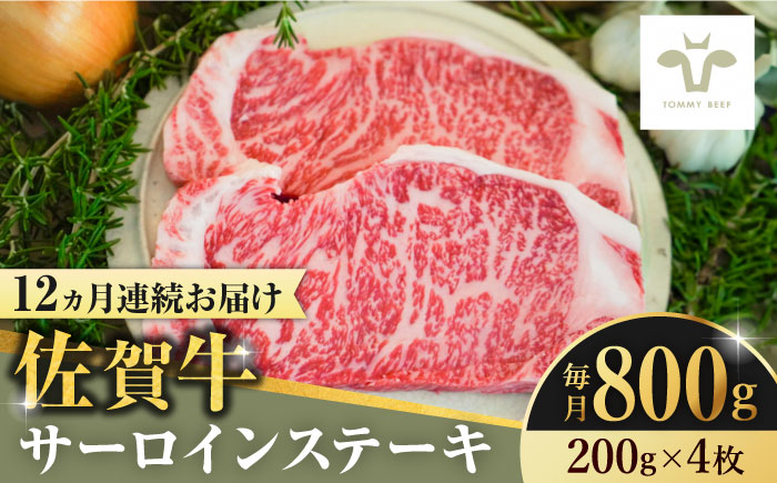 【全12回定期便】佐賀牛サーロインステーキ 計9.6kg（200g×4枚×12回）  / 牧場直送 ブランド牛 黒毛和牛 小分け / 佐賀県 / 有限会社佐賀セントラル牧場 [41ASAA154]