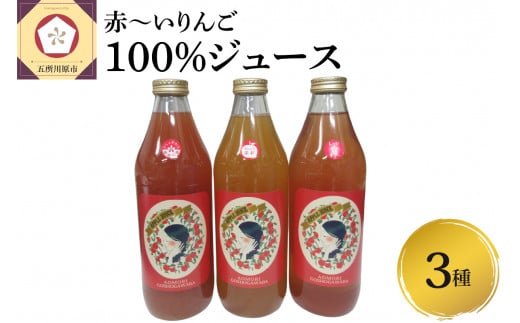 りんごジュース 飲み比べ 1L×3本 セット 100％ ストレート 果肉が赤いりんご 3種 セット 【 リンゴジュース 詰め合わせ 御所川原 栄紅 レッドキュー りんご リンゴ 林檎 ジュース 飲料 果汁飲料 ドリンク 五所川原 青森りんご 青森 瓶 プチギフト中まで赤～いりんごのりんごジュース飲み比べ 】