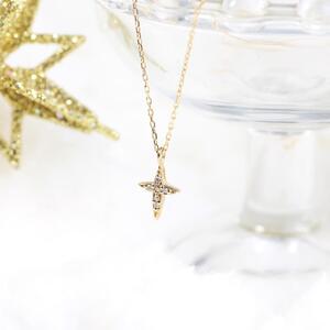 【K10イエローゴールドネックレス】存在感バツグン ダイヤモンド0.033ctの十字星デザイン 長さ40cm KN01008 / 金 ゴールド ダイヤ ジュエリー アクセサリー ギフト プレゼント レ