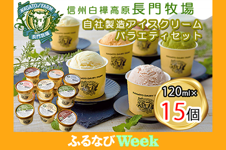 【ふるなびWEEK対象】長門牧場　自社製造アイスクリーム　贅沢バラエティセット15個　人気スイーツ　濃厚ミルク　直送　牛乳　生乳　国産　夏ギフト　長野県　贈答品　お土産　お中元　お歳暮　クリスマス FN-Limited-PR