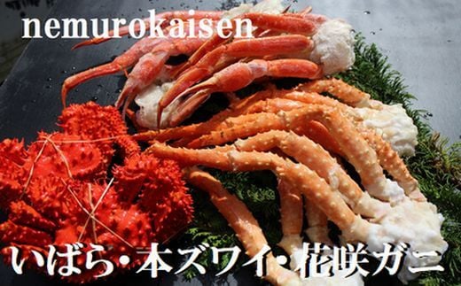 E-57002【12/21まで年内配送】 いばらがに・本ズワイガニ・花咲ガニの三種のカニセット(計3.0kg前後)