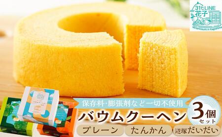 素材にこだわった南大隅町の手作りスイーツ　バウムクーヘン 3個セット ( プレーン ・ たんかん ・ 辺塚だいだい ）菓子 おかし スイーツ デザート バウムクーヘン 食品 人気 おすすめ 柑橘系 