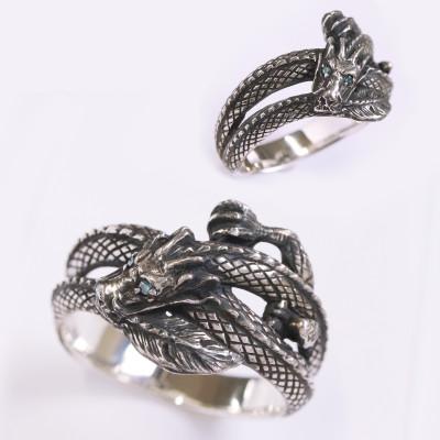 ふるさと納税 山梨県 【和の彩 wanoiro】ブルーダイヤモンドの瞳を持つ青龍リング  25号　659-876-25 |  | 01