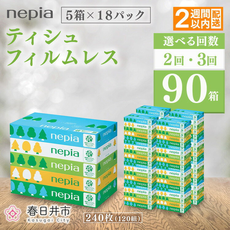 【ふるさと納税】【選べる回数】ネピアティシュ フィルムレス 120組 5箱×18パック【単品は入金確認後2週間以内発送】 | 日用品 消耗品 必需品 ティッシュ ボックスティッシュ 箱ティッシュ ストック 花粉症 花粉 防災 備蓄 エコ まとめ買い 全国 発送 一人暮らし nepia