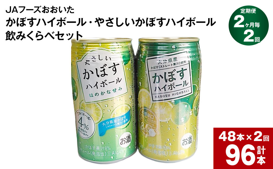 【2ヶ月毎2回定期便】JAフーズおおいた　かぼすハイボール+やさしいかぼすハイボール飲みくらべセット 計96本