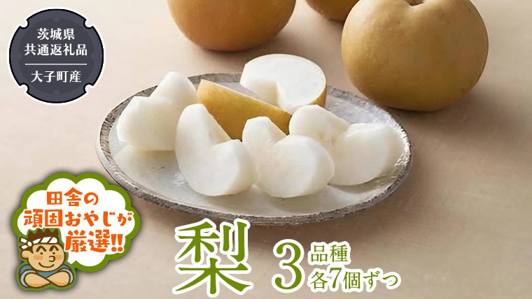 梨 3品種 各7個ずつ【2025年8月より発送開始】（茨城県共通返礼品 [梨]：大子町産）田舎の頑固おやじが厳選！  なし ナシ 果物 フルーツ 茨城県産 [BI454-NT]