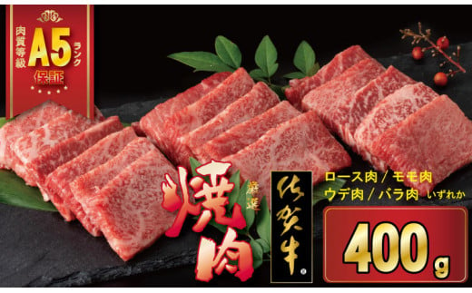 佐賀牛 A5 ランク保証！ 焼肉用 厳選部位 （400g） ブランド牛 黒毛和牛 九州 佐賀  A5だけブランド牛 薄切り 焼き肉 やきにく 人気 ランキング 高評価 牛肉 国産