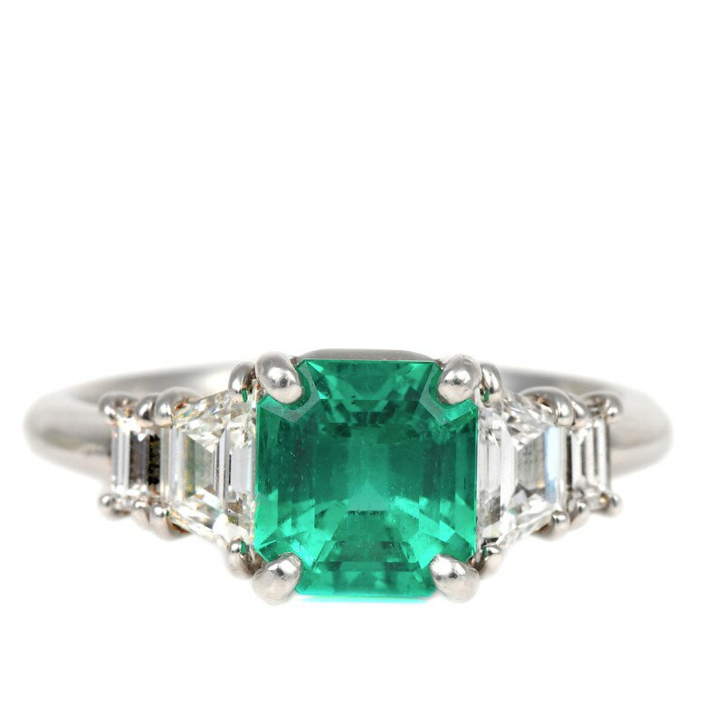 【ふるさと納税】＜ 甲府ジュエリー ＞ リング 指輪 ジュエリー レディース アクセサリー エメラルド 1.32ct オクタゴンカット 希少 ダイヤモンド 0.59ct バケットカット ギフト プレゼント ラッピング 誕生日 ジュエリーケース付 鑑別書付 保証書付 k098-351