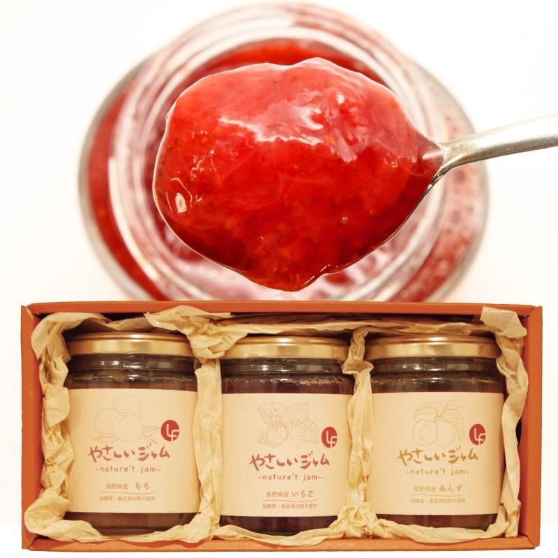 
            やさしいジャム 3種 ギフトセット（いちご、もも、あんず）
          