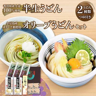 ふるさと納税 高松市 香川県産小麦100%半生うどん(6人前)、小豆島産オリーブ葉使用オリーブうどん(6人前)、つゆ付き