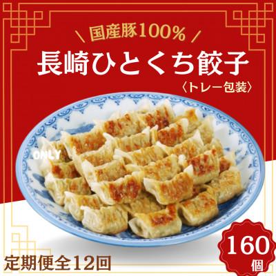ふるさと納税 佐世保市 【毎月定期便】国産豚100% 長崎ひとくち餃子(トレー包装)160個【長崎中華本舗】全12回