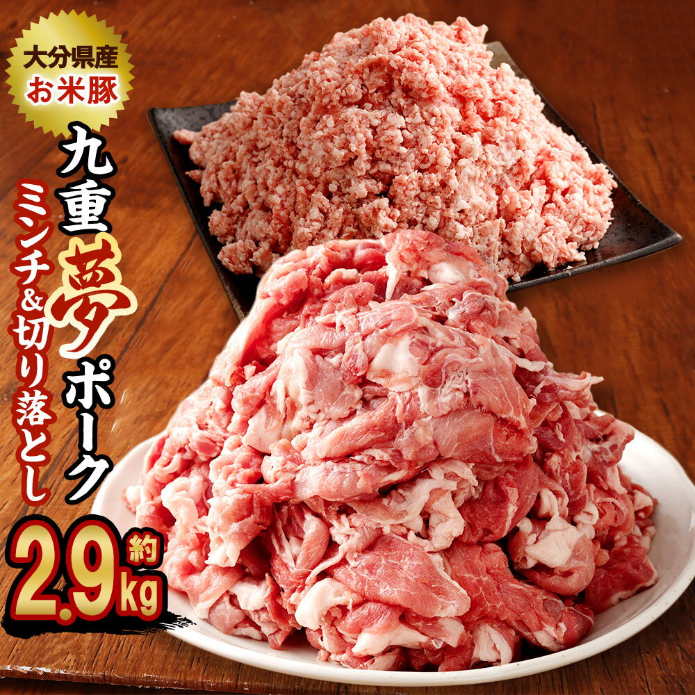 【ふるさと納税】九重夢 ポーク お米豚 ミンチ 切り落とし セット 食べ比べ 合計2.9kg ミンチ 500g×3パック / 切り落とし 1.4kg 約350g×4パック 九重夢ポーク SPF 切り落とし 切落し豚 豚肉 小分け 真空パック お肉 国産 九州産 大分県産 九重町産 冷凍 送料無料