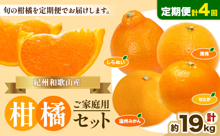 【発送月固定定期便】紀州 和歌山産 旬の ご家庭用 柑橘 セット (みかん 不知火 せとか 清見)【全4回】 計19kg 魚鶴商店《2026年1月上旬-5月上旬頃出荷》和歌山県 日高町 みかん 不知火 清見 オレンジ 柑橘 蜜柑 果物 訳あり 送料無料 定期便