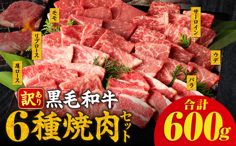 生産者応援≪訳あり≫黒毛和牛(経産牛)6種焼肉セット(合計600g)_T030-1205【肉 牛 牛肉 おかず 国産 人気 ギフト 食品 お肉 焼き肉 BBQ お土産 贈り物 送料無料 プレゼント】