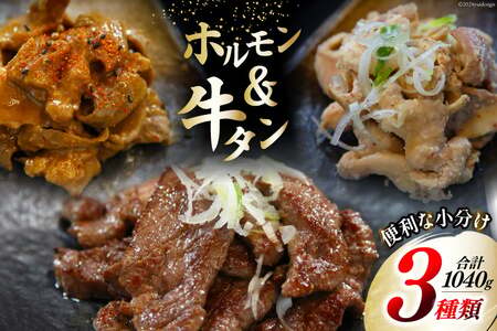 肉 志津川ホルモン 辛味噌・塩 各200g×2・牛タン 厚切り 塩味 120g×2 計1.04kg [佐利 宮城県 南三陸町 30ag0008]