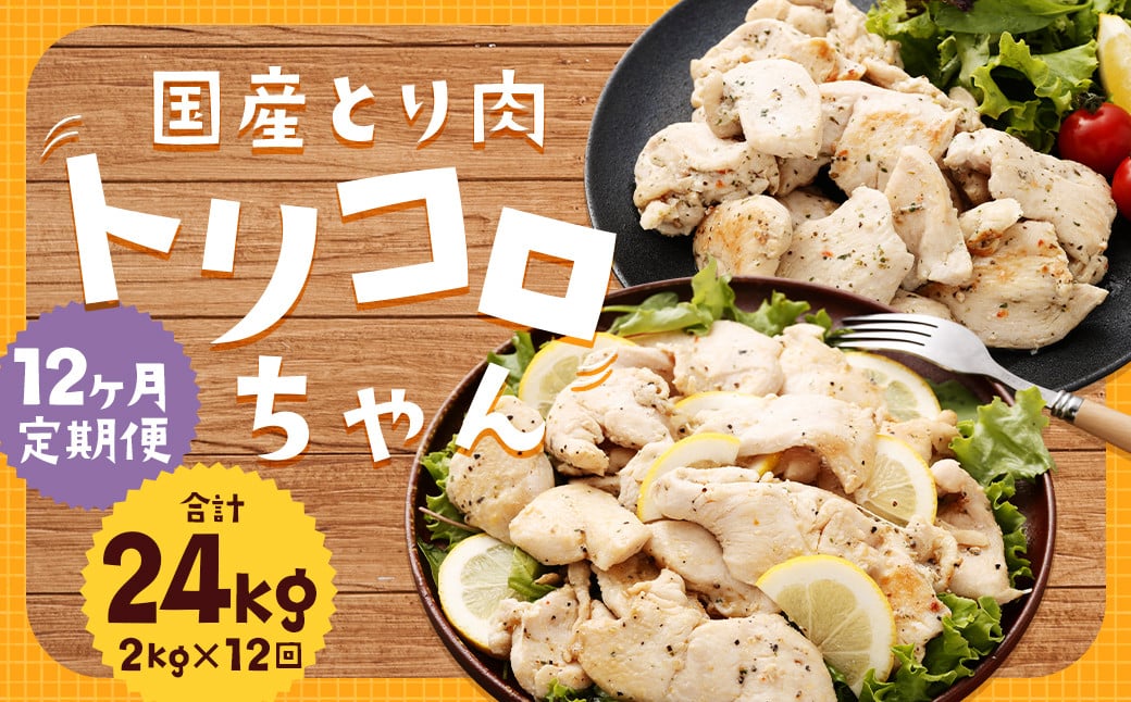【全12回定期便】国産 鶏肉 トリコロちゃん 計2kg (500g×4パック) ／ バジルペッパー レモンペッパー ソテー用 鶏胸肉 お肉 ソース 肉のマルシン 長崎県 長崎市