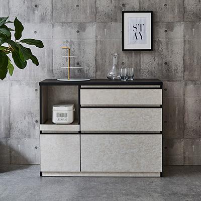 ふるさと納税 大川市 キッチンカウンター レンジ台 レンジボード アンサンブル 幅119.7 【カラー:ストーンホワイト】