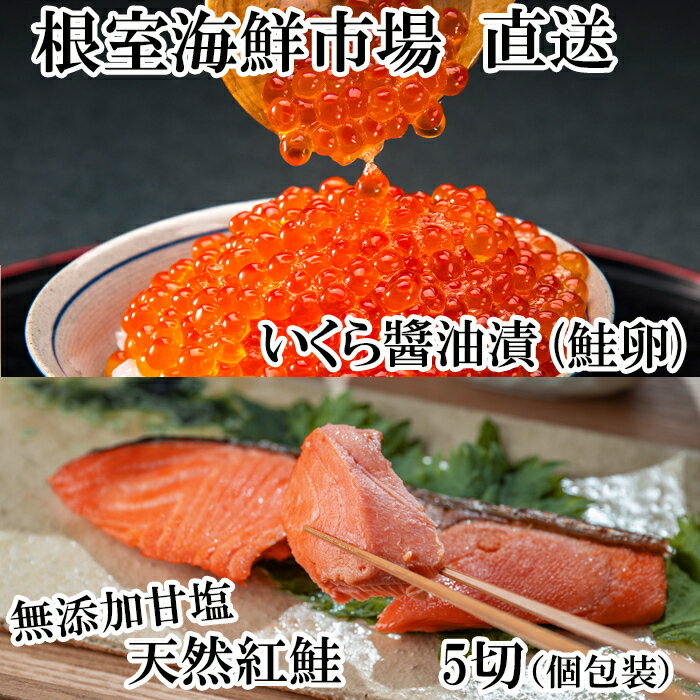 【ふるさと納税】【12月10日決済確定分まで年内配送】 根室海鮮市場 ＜直送＞ 無添加天然紅鮭 1 切れ真空 × 5P、いくら醤油漬け ( 鮭卵 ) 70g × 1P サケ さけ しゃけ シャケ 紅ザケ べにざけ イクラ 醤油 醤油漬 魚卵 グルメ 海鮮 切身 切り身 北海道 根室市 G-28068