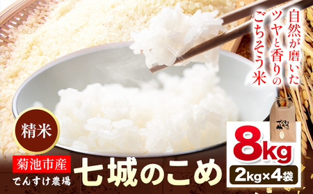 令和7年産 精米 七城のこめ 8kg《30日以内に出荷予定(土日祝除く)》熊本県 菊池市 米 白米 ヒノヒカリ でんすけ農場