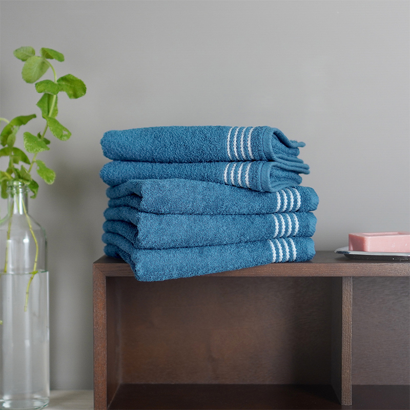 【スピード発送】シルキータッチ フェイスタオル ブルー5枚 G2074