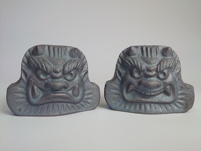 【安田瓦】プチ鬼面「あ・うん」セット 長場鬼瓦工場 阿吽 Onigawara 職人 魔除け お守り  置物 インテリア 伝統 新潟県 阿賀野市 2F01009