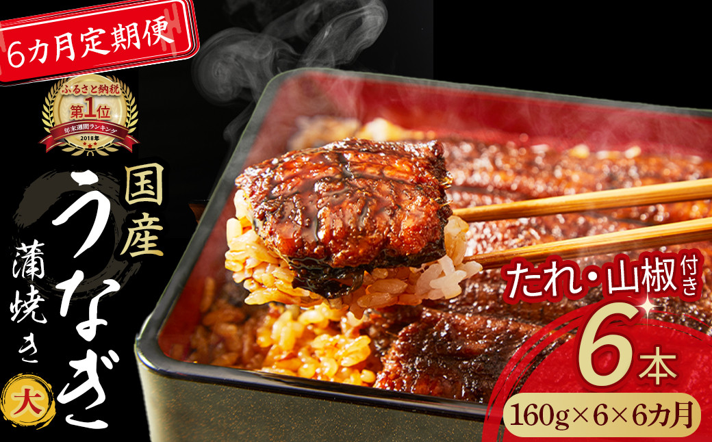 
            〈鰻大好き定期便〉うなぎ蒲焼き≪大≫（160g x 6本）6カ月セット Sesu-06 冷凍 蒲焼 鰻 ウナギ うなぎ 蒲焼き 肉厚 土用の丑の日 本格うなぎ
          