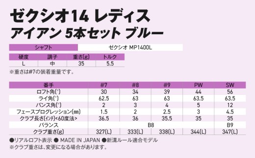 ゼクシオ 14 レディス アイアン ブルー 5本セット【L】《2025年モデル》_IE-C703-L _(都城市)ダンロップ ゼクシオ 14シリーズ 2025年モデル アイアン MP1400L カーボ