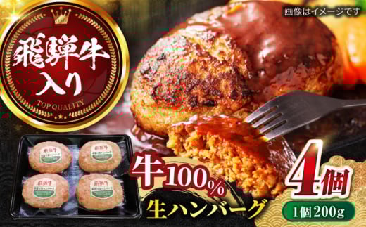 【2月発送】飛騨牛 生ハンバーグ（200g×4個）/ ハンバーグ はんばーぐ 飛騨牛 ひだぎゅう 牛肉 100% 手ごね 特大 国産牛 冷凍 和牛 岐阜市/丸福商店 [ANBO029-2]