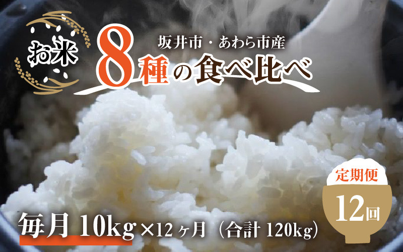 
【12ヶ月連続お届け】 米どころ坂井市・あわら市 7人の米農家による食べ比べ定期便 【米 10kg × 12回】 [P-9702]
