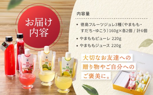 徳島フルーツジュレ 3種（やまもも すだち ゆこう）（160g×各2個　計6個） やまももピューレ (220ｇ) やまももジュース (220g)のセット