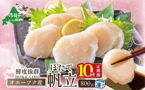 【毎月10か月定期便】 オホーツク 産 ホタテ 大 冷凍 800g× 10ヵ月 【全 10回 】 水産事業者支援