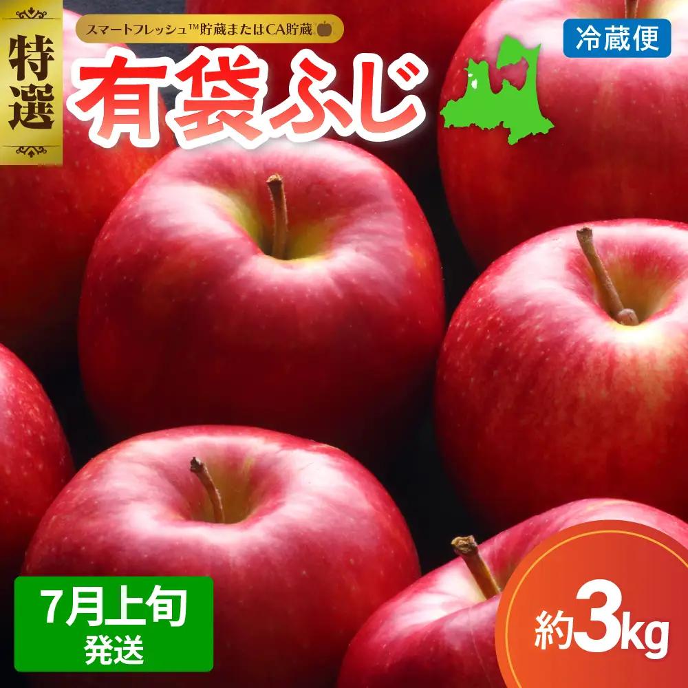 【2026年7月上旬発送】≪特選≫りんご有袋ふじ3kg スマートフレッシュ貯蔵またはCA貯蔵・クール便