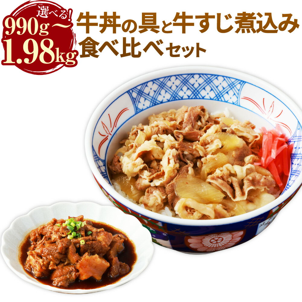 【ふるさと納税】牛丼の具と牛すじ煮込みの食べ比べセット ＜選べる内容量＞ 計6パック/計8パック/計10パック/計12パック 各3～6パック 計990g/計1.32kg/計1.65kg/計1.98kg 牛肉 牛スジ肉 お肉 玉葱 たまねぎ 惣菜 おかず ごはんのお供 国産 冷凍 熊本県 相良村 送料無料