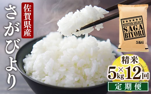 [令和7年産] ＜定期便12回＞ 特A評価 さがびより 白米 5kg×12回 15ob-0008-202506