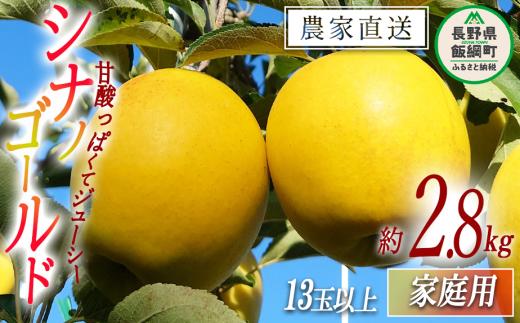 りんご シナノゴールド ( 13玉 〜 ） 家庭用 2.8kg 信州りんご☆小山園☆ 沖縄県への配送不可 2025年11月中旬頃から2025年11月下旬頃まで順次発送予定 令和7年度収穫分 エコファーマー認定 小山園 信州 果物 フルーツ リンゴ 林檎 長野 12000円 予約 農家直送 長野県 飯綱町 [1059]