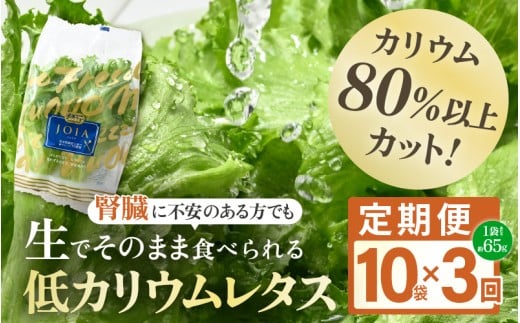 定期便 ≪3ヶ月連続お届け≫ 【機能性×美味しさ】低カリウム水耕レタス JOIA（ジョイア） 約65g×10袋（栽培期間中農薬不使用・洗わず食べられる）　【野菜 生野菜 レタス サラダ お弁当 水耕栽培 洗わず食べられる 時短 付け合わせ】[m40-c008]