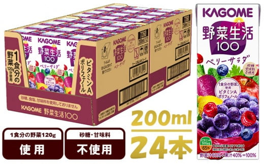 カゴメ 野菜生活100 ベリーサラダ 200ml×24本 ジュース 野菜 果実ミックスジュース 果汁飲料 紙パック 砂糖不使用 1食分の野菜 鉄分 ポリフェノール ビタミンA 飲料類 ドリンク 野菜ドリンク 備蓄 長期保存 防災 飲みもの