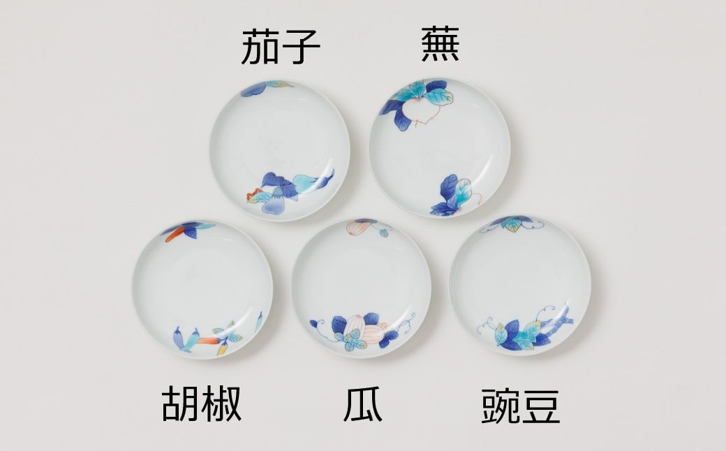 茄子・蕪・胡椒・瓜・豆の５種からお好きな柄を選んで応援メッセージ欄へご記入ください