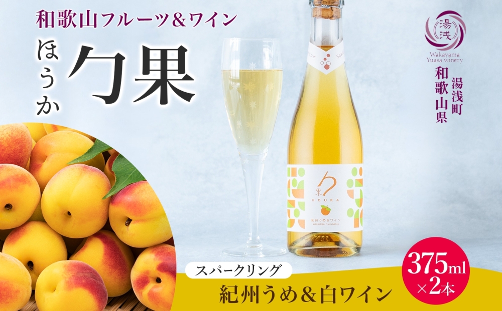 KG1008_ワインカクテル スパークリング 勹果 ほうか 紀州うめ＆白ワイン 375ml 2本 湯浅ワイナリー