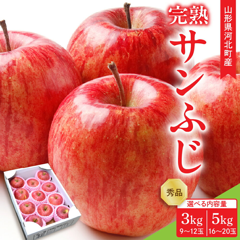 【ふるさと納税】【令和7年産】サンふじ りんご 完熟 選べる内容量 3kg (9～12玉前後) 5kg ( 約16～20玉 ) ギフトBOX 入り 山形県河北町産【山形eLab】/ リンゴ 林檎 さんふじ アップル サンフジ フルーツ 果物 くだもの お取り寄せ グルメ 産地直送 山形県 河北町