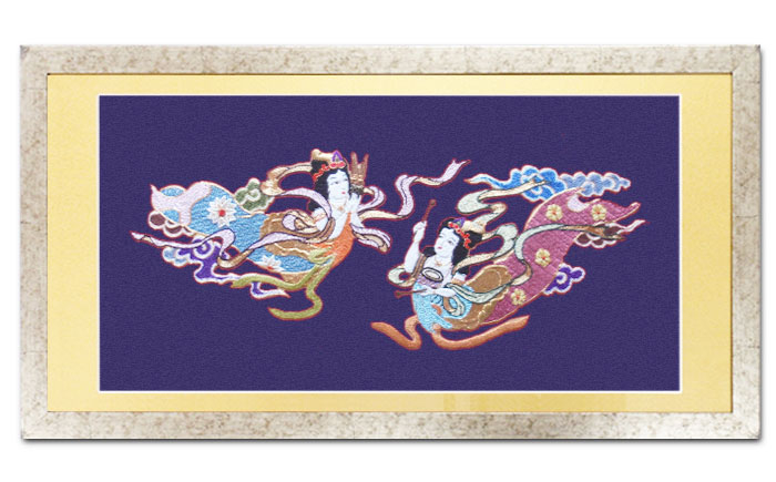 
            額装用 日本刺繍 「飛天」台生地「紫」×額装「シルバー」 刺繍 伝統工芸 愛西市/百武打敷店 [AEBR005]
          