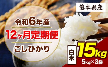 【12ヶ月定期便】令和6年産 定期便 こしひかり 15kg 白米 阿蘇 うぶやま 米 定期便 熊本県産 ふるさと納税 精米 ひの 米 こめ ふるさとのうぜい コシヒカリ コメ お米 おこめ《申込み翌月から出荷》