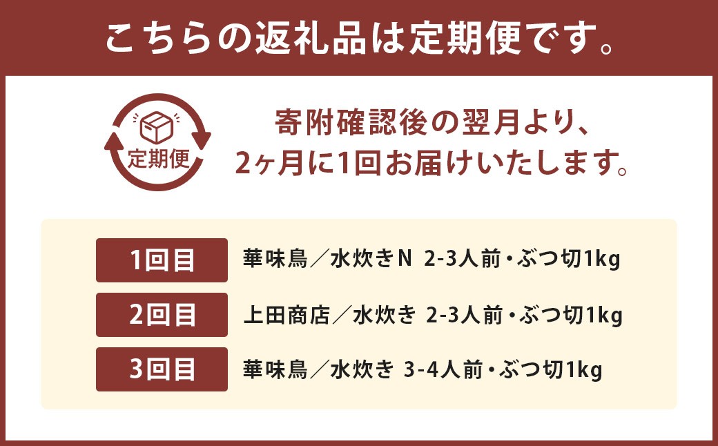 【隔月定期便（計3回発送）】博多名物 水炊き定期便