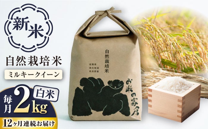 
            【新米：令和6年産】【全12回定期便】自然栽培 ミルキークイーン 2kg 白米 ×12回　滋賀県長浜市/株式会社お米の家倉 [AQCP016] 米 定期便 白米 新米 2kg
          