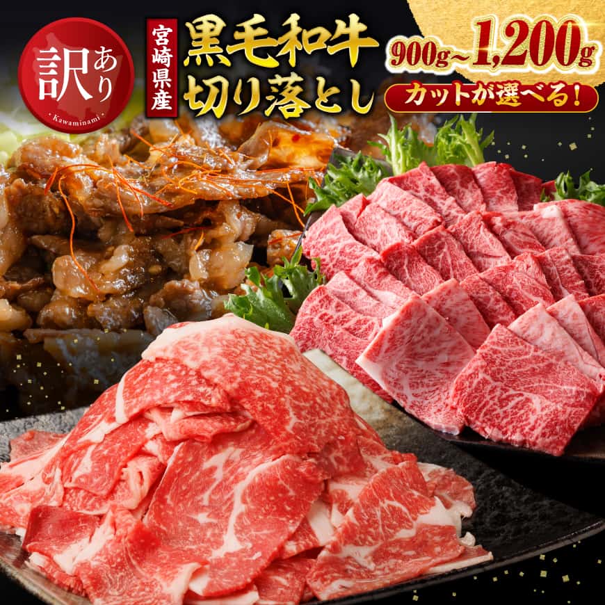 【ふるさと納税】※発送月（最速便含む）・カットが選べる※【訳あり】宮崎県産黒毛和牛切り落とし900～1200g - 肉 黒毛和牛 牛肉 牛 国産 九州産 切り落とし 宮崎県 川南町 ミヤチク 送料無料