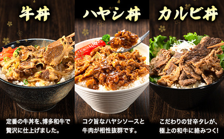 博多和牛 牛丼 ハヤシ丼 カルビ丼 丼ものセット 各 200g x 1パック 600g 清柳食産《30日以内に順次出荷(土日祝除く)》肉 牛肉 和牛 丼 送料無料 鞍手郡 鞍手町 お弁当 おかず 小分