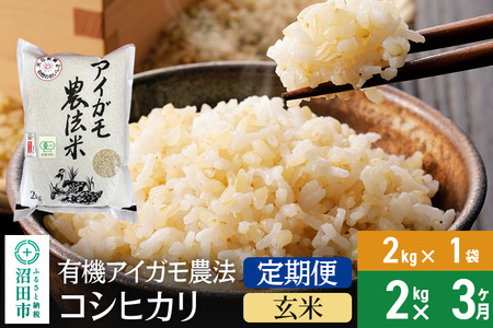 【玄米】《定期便3回》令和6年産 有機アイガモ農法コシヒカリ 2kg×1袋 金井農園