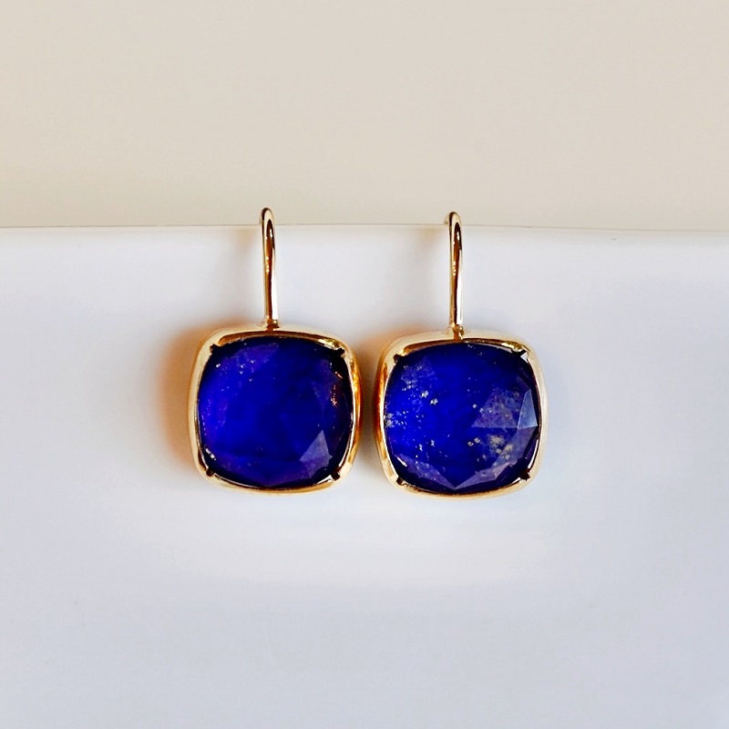 	【ジュエリー】K18 イエローゴールド ラピスクォーツ ピアス 保証書付 IA-2652